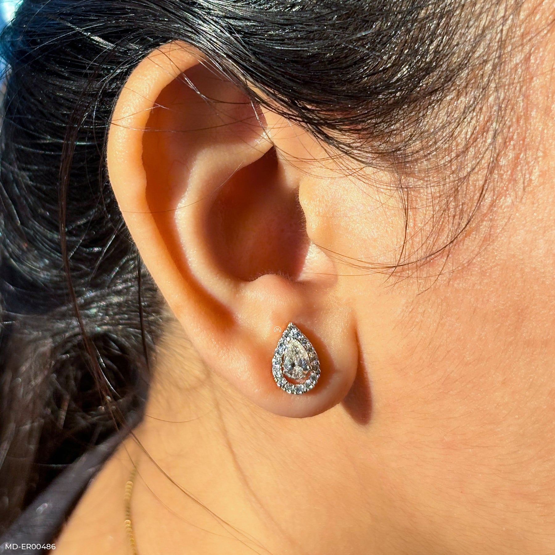 Pointer Pear Halo Diamond Earrings 14K Rose Gold