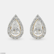 Pointer Pear Halo Diamond Earrings 9K Yellow Gold