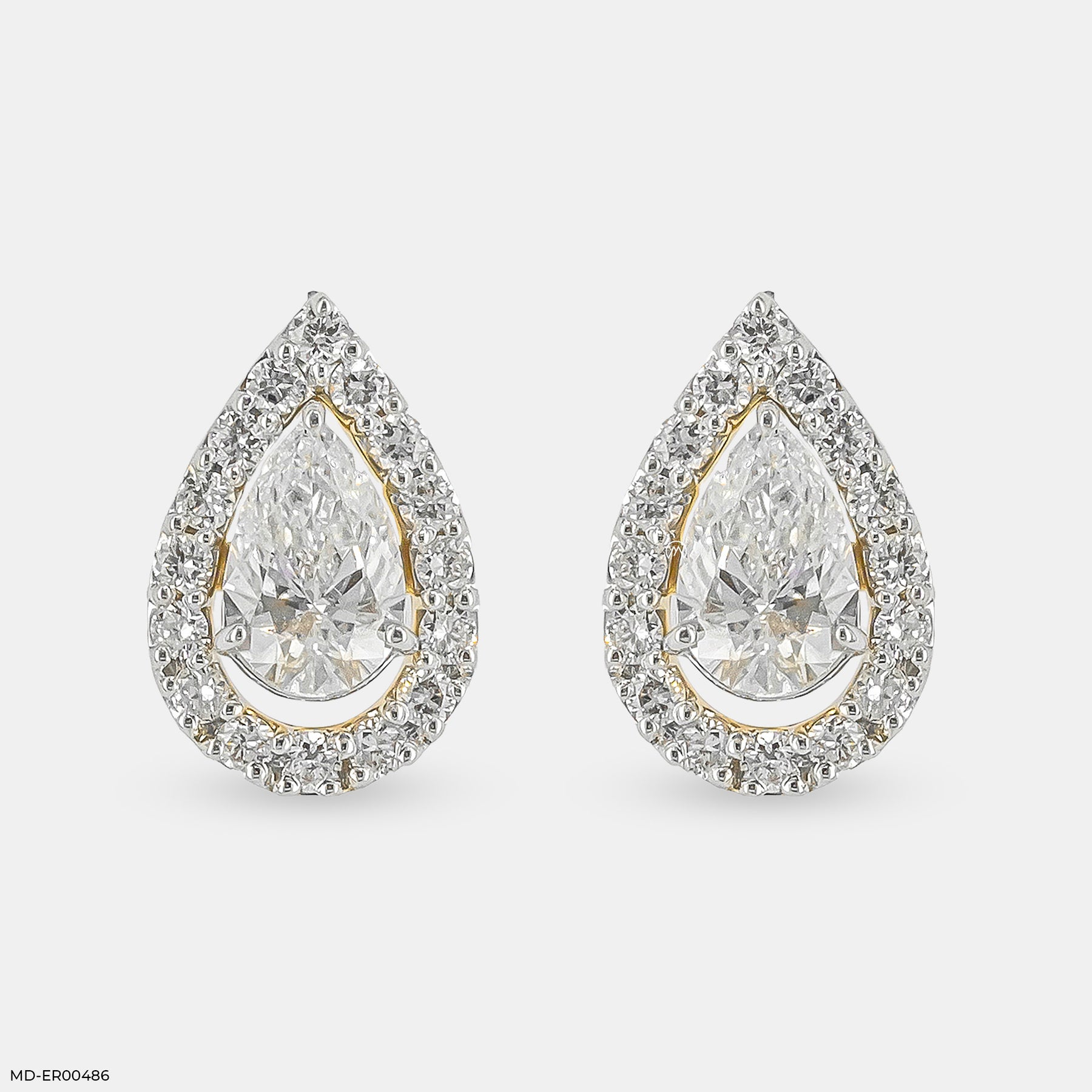 Pointer Pear Halo Diamond Earrings 14K Rose Gold