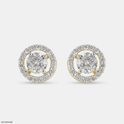 1 Carat Round Solitaire Halo Earrings 9K Yellow Gold