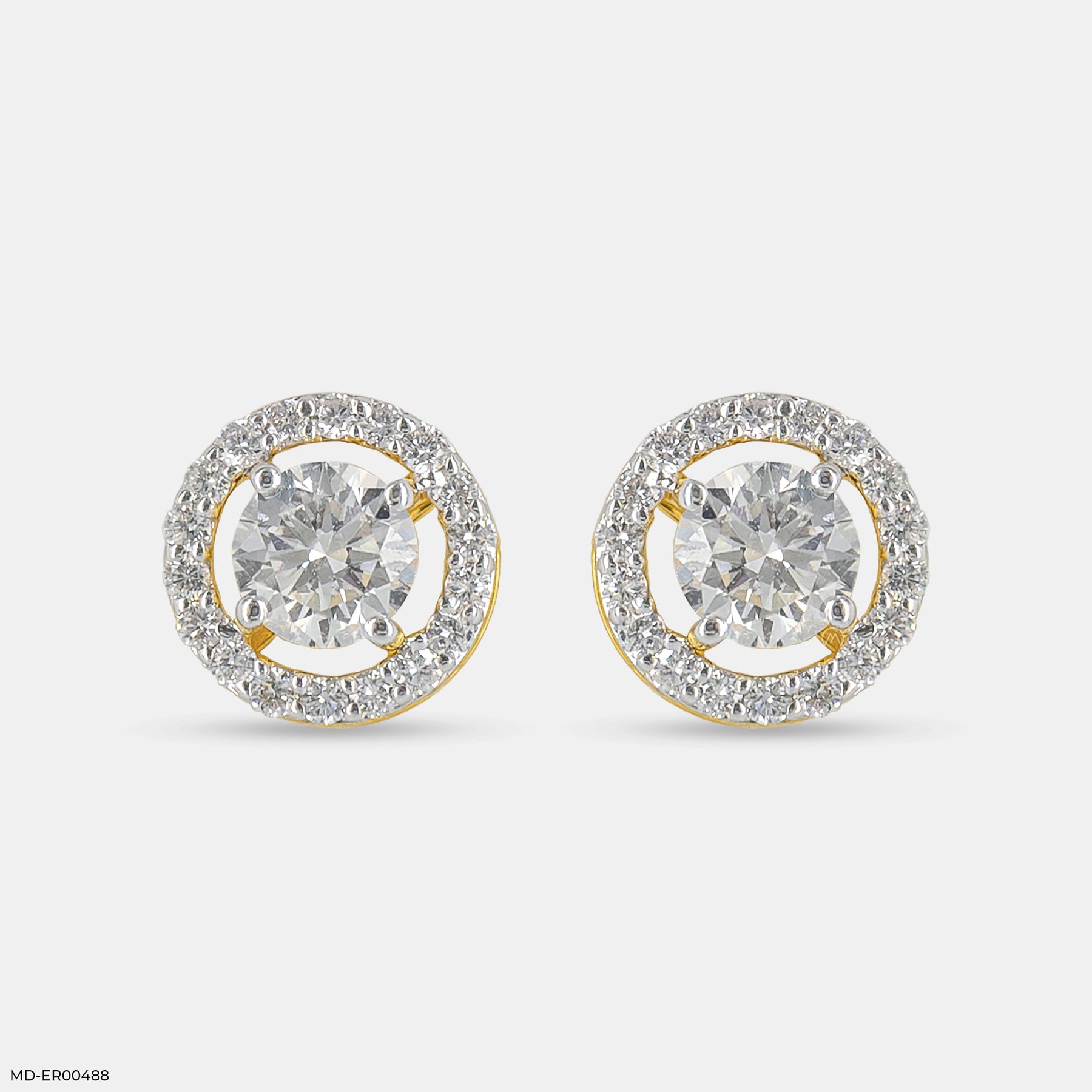 Carat Round Solitaire Halo Earrings 14K Yellow Gold – Maiora