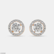 1 Carat Round Solitaire Halo Earrings 14K Rose Gold