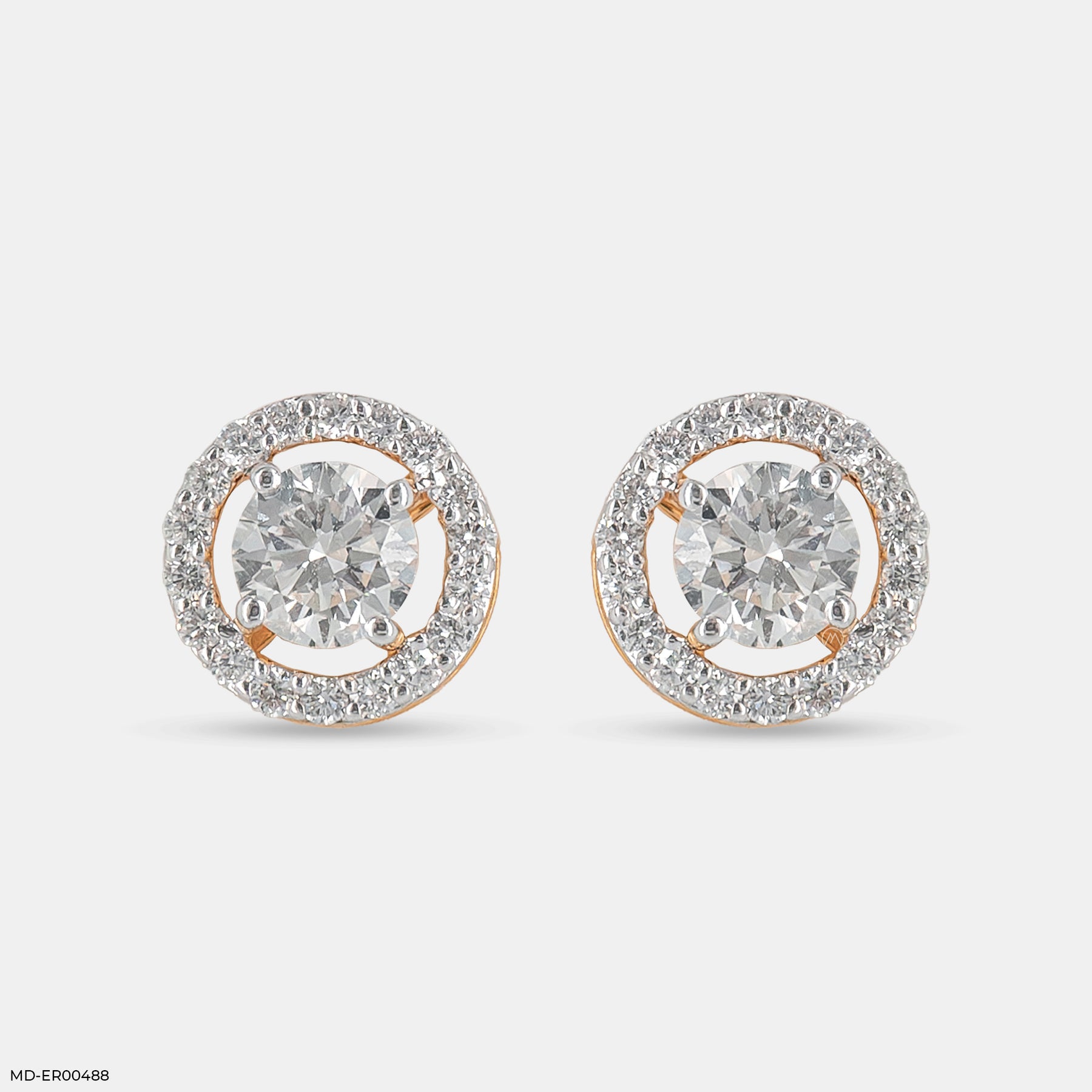 1 Carat Round Solitaire Halo Earrings 14K Rose Gold