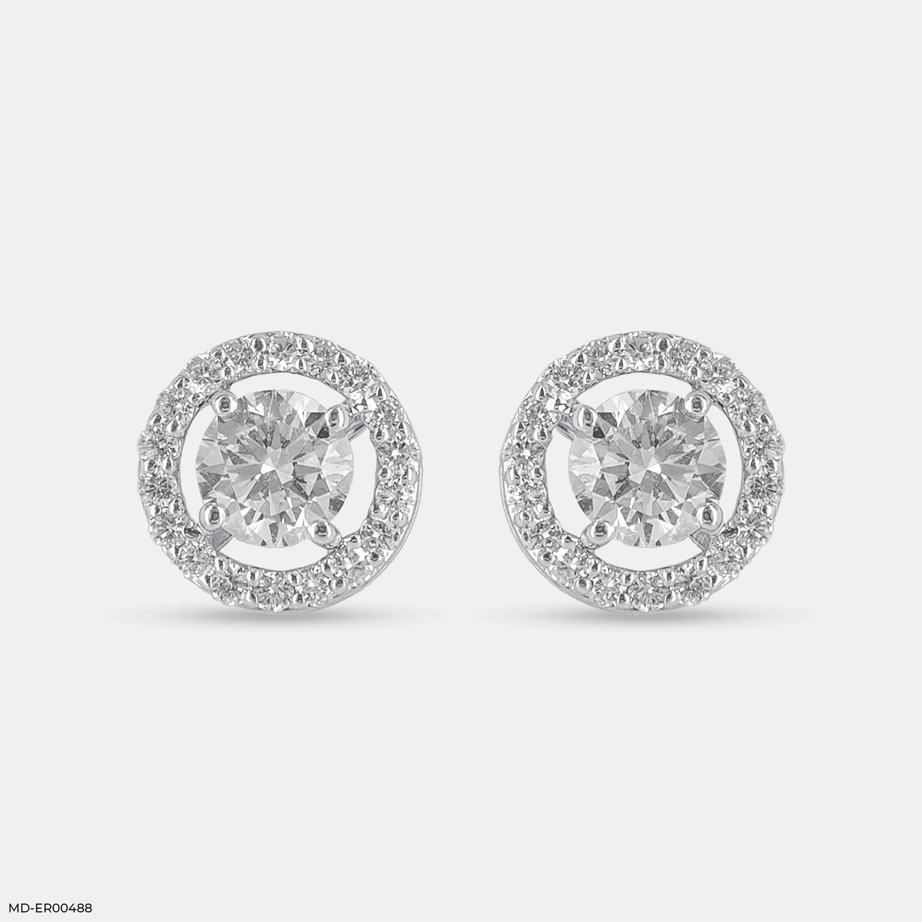 1 Carat Round Solitaire Halo Earrings 14K Rose Gold