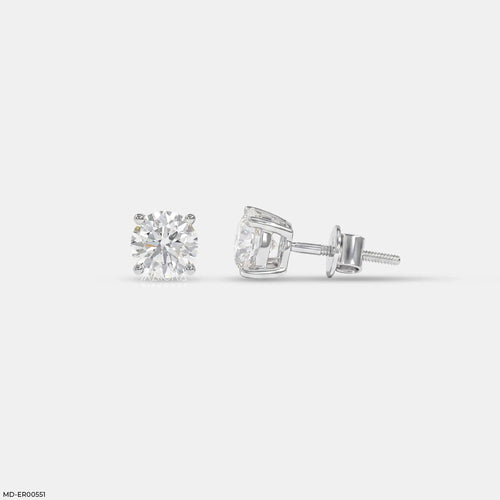 0.95 Carat Solo Solitaire Round Lab Diamond Studs Earrings 14K White Gold