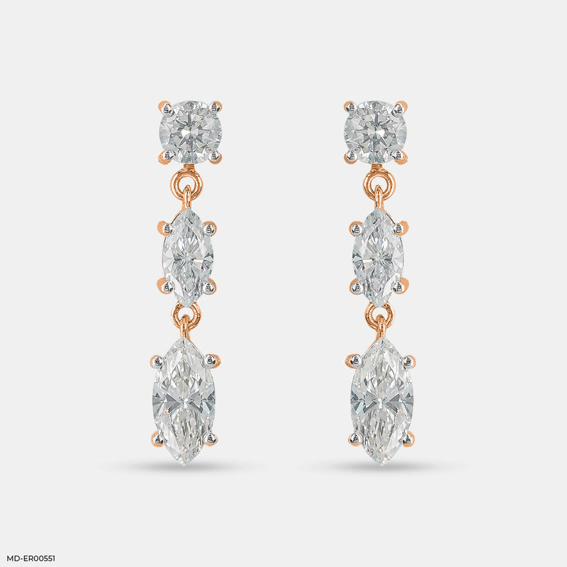 Trio Of Light Diamond Earrings 14K Rose Gold