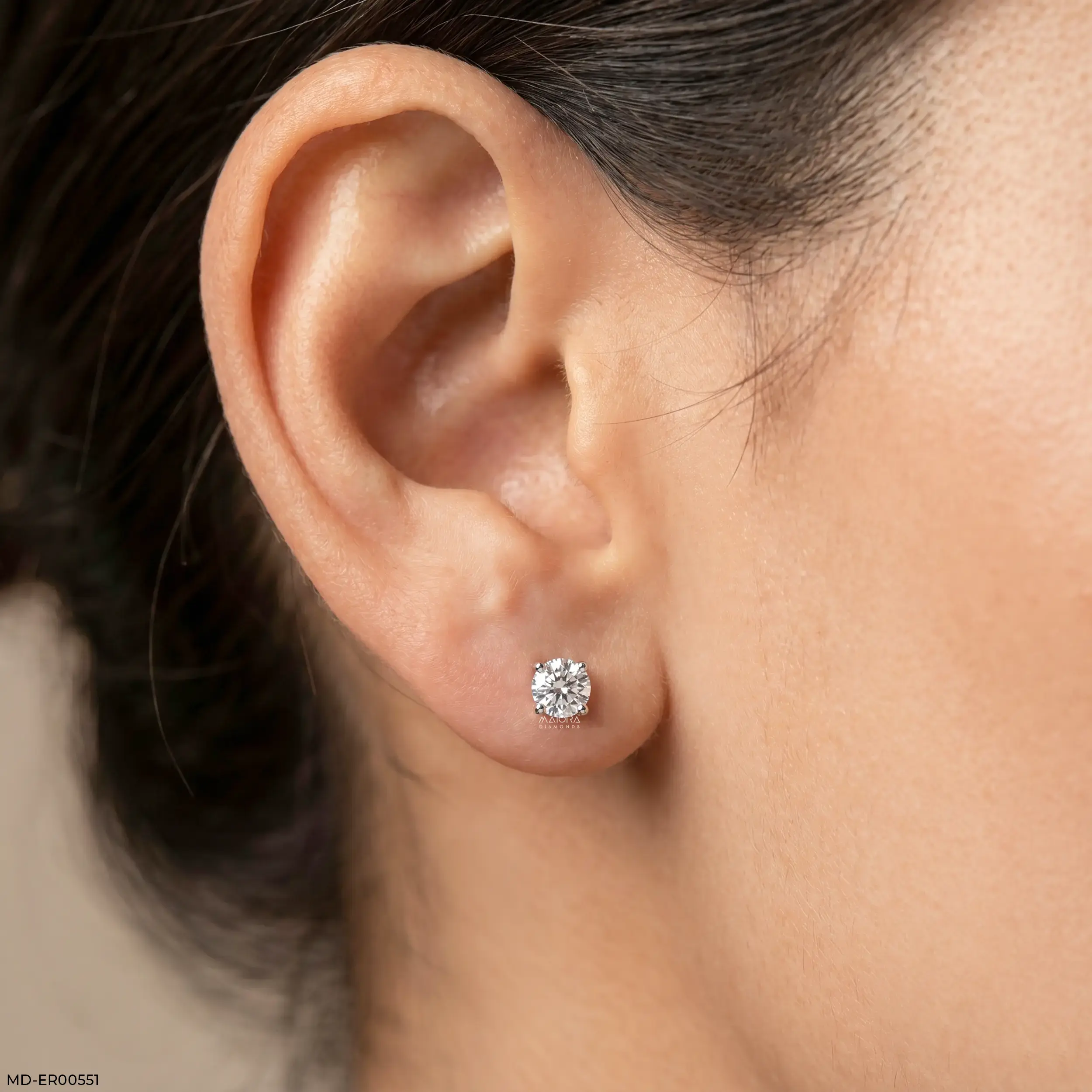 0.95 Carat Solo Solitaire Round Lab Diamond Studs Earrings 14K White Gold