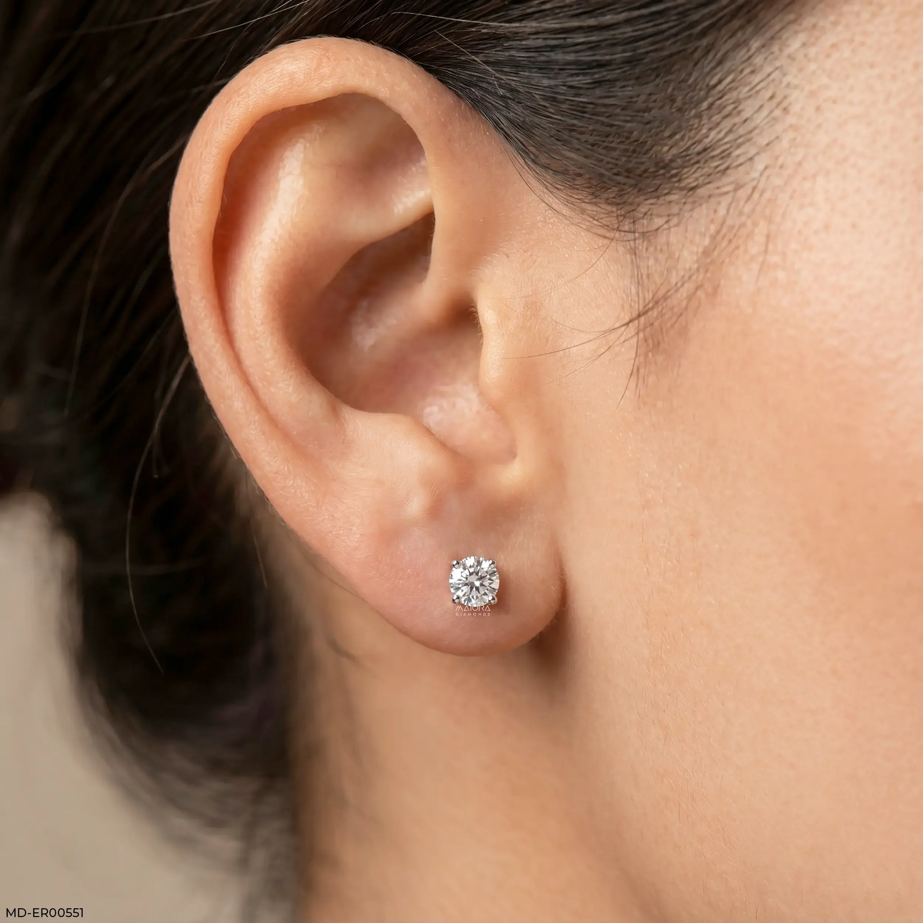 0.95 Carat Solo Solitaire Round Lab Diamond Studs Earrings 14K White Gold