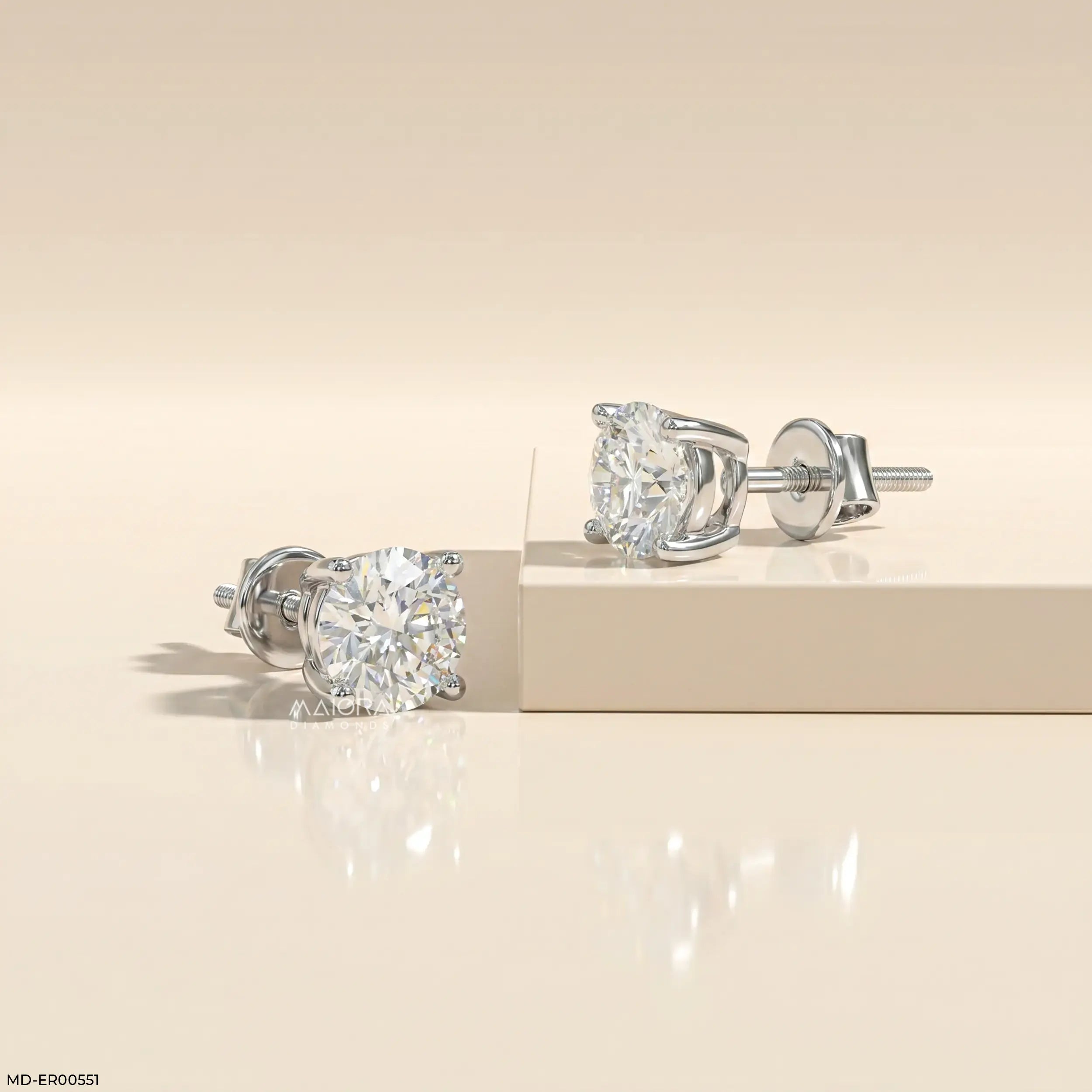 0.95 Carat Solo Solitaire Round Lab Diamond Studs Earrings 14K White Gold