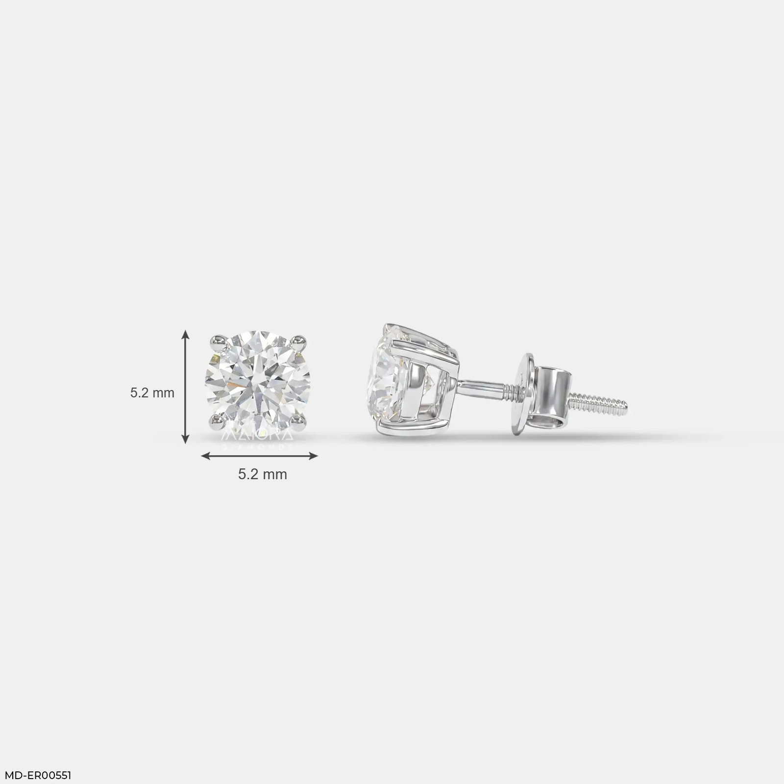 0.95 Carat Solo Solitaire Round Lab Diamond Studs Earrings 14K White Gold