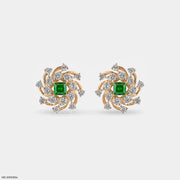 Spiral Arc Emerald Diamond Earrings  18K Rose Gold