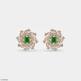 Spiral Arc Emerald Diamond Earrings  9K Yellow Gold