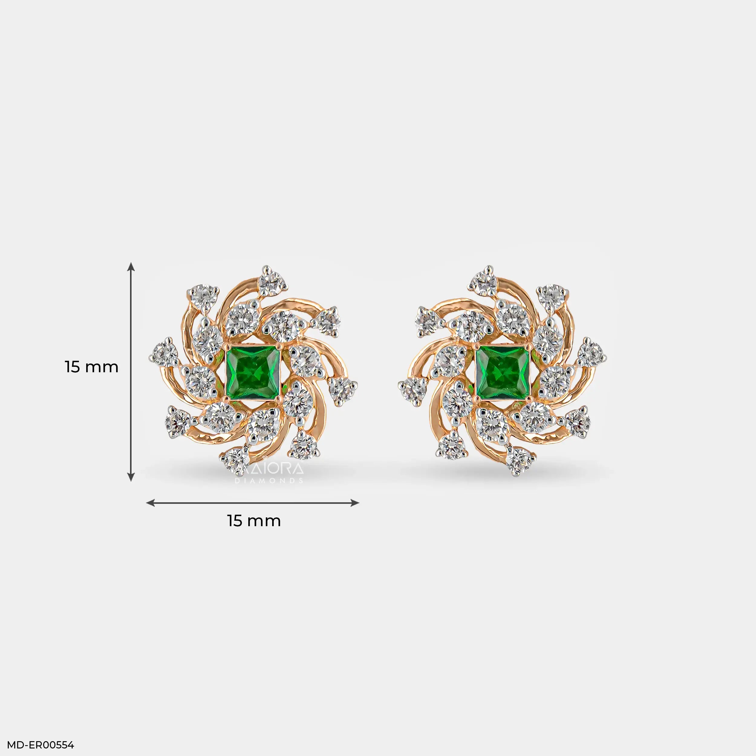 Spiral Arc Emerald Diamond Earrings  Platinum 950