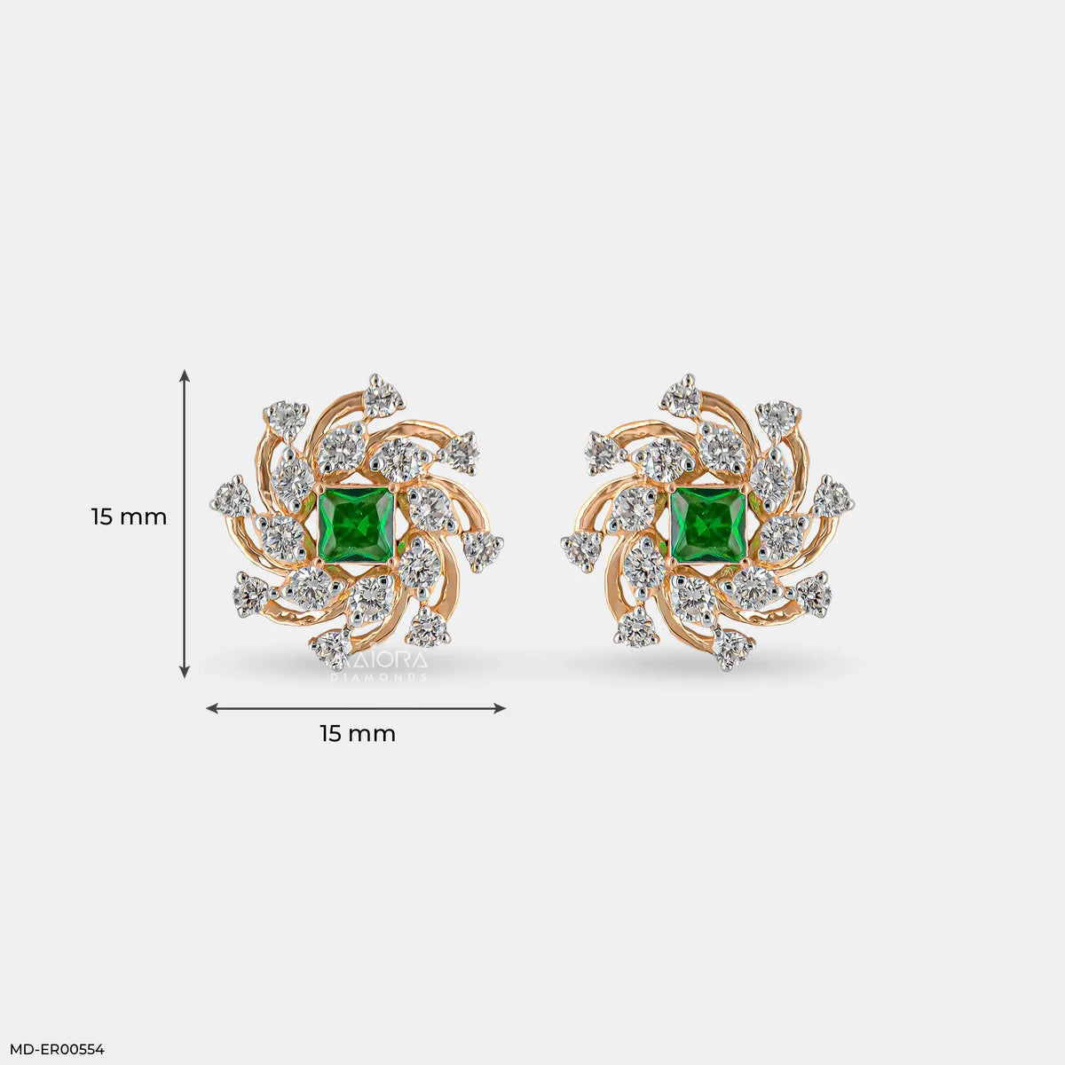 Spiral Arc Emerald Diamond Earrings