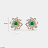Spiral Arc Emerald Diamond Earrings  9K Yellow Gold