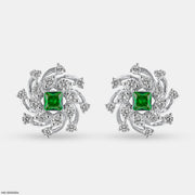 Spiral Arc Emerald Diamond Earrings  Platinum 950