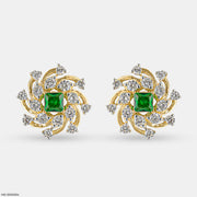 Spiral Arc Emerald Diamond Earrings  18K Yellow Gold