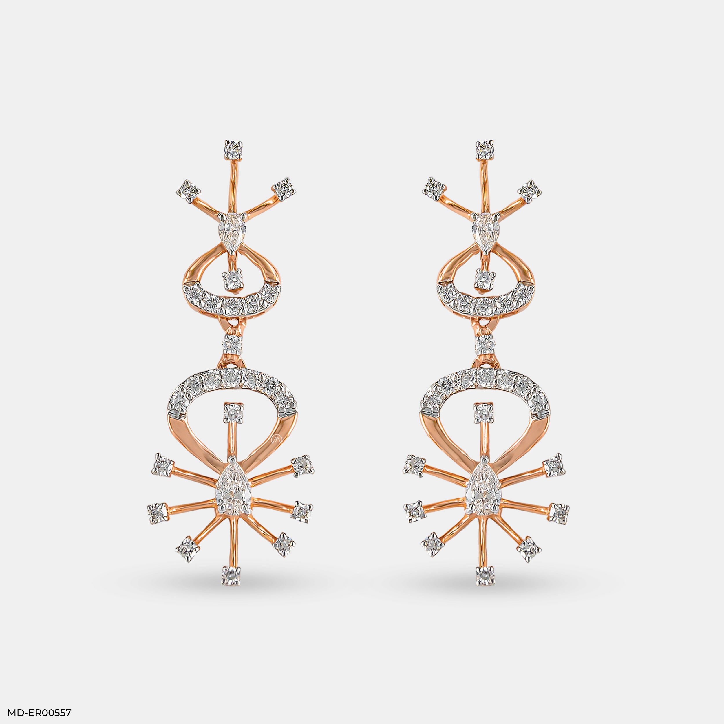 Sparkling Trap Diamond Earrings 9K Rose Gold