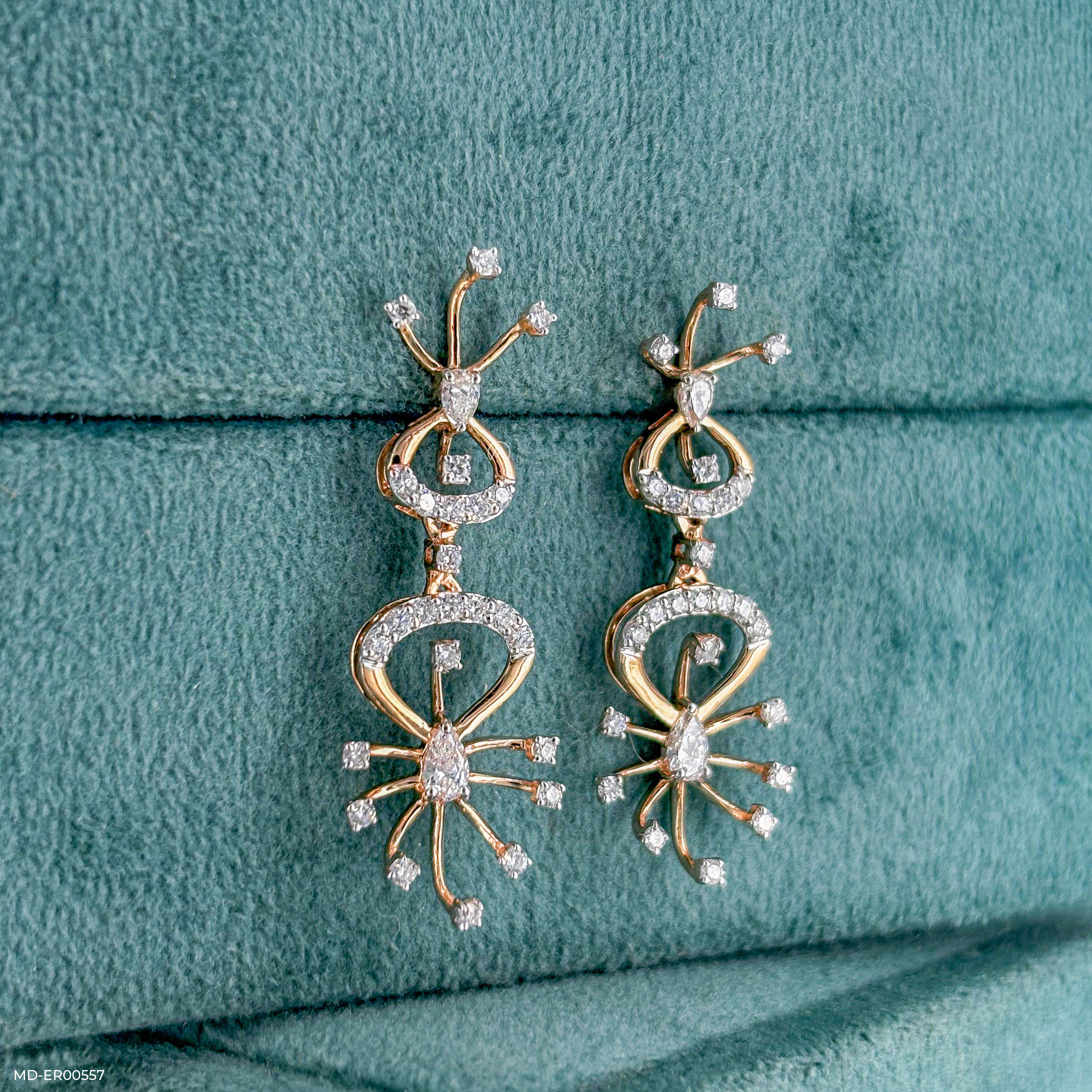 Sparkling Trap Diamond Earrings 9K Rose Gold