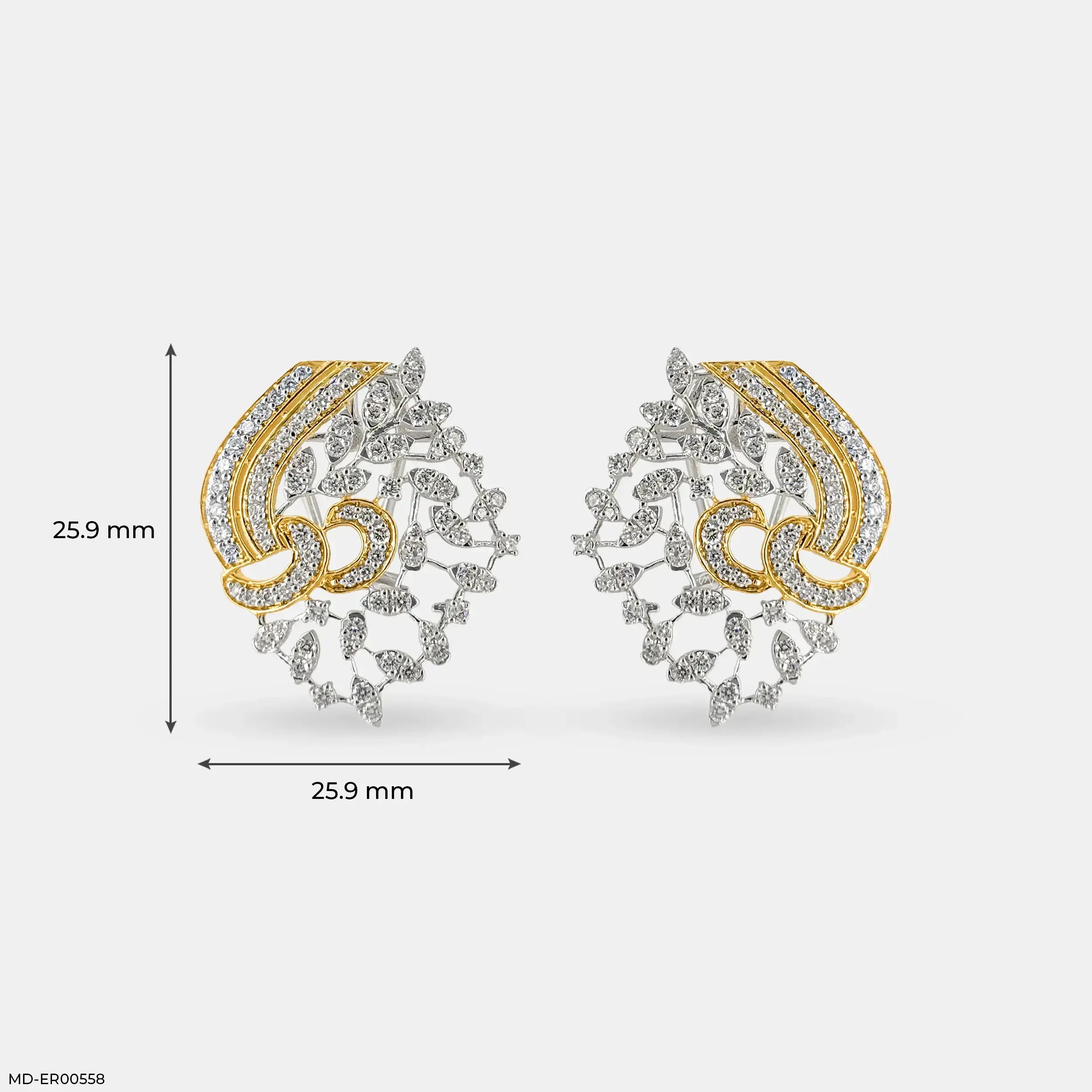 Dual-Tone Swirls Diamond Earrings 9K Yellow Gold
