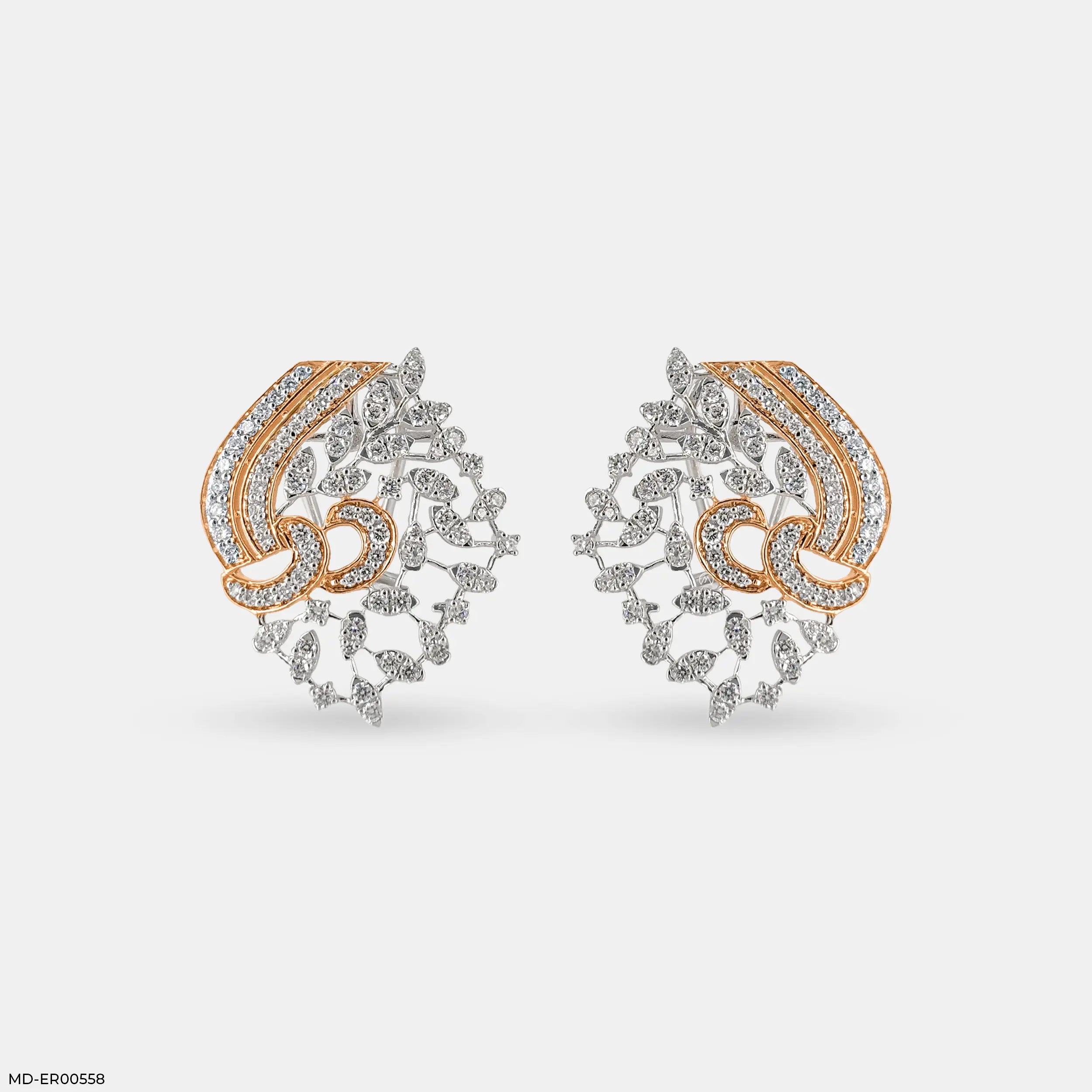 Dual-Tone Swirls Diamond Earrings 9K Yellow Gold