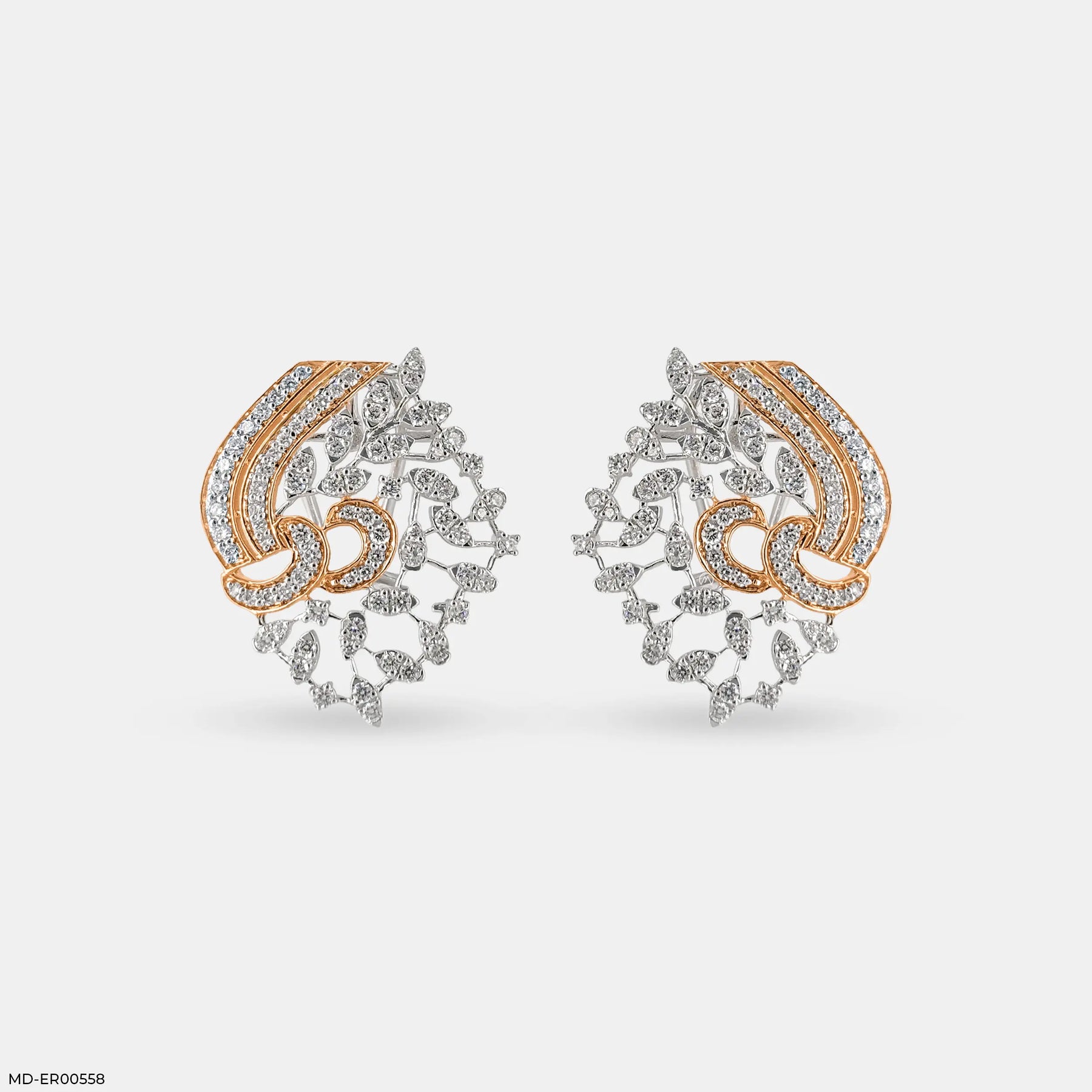Dual-Tone Swirls Diamond Earrings 14K Rose Gold