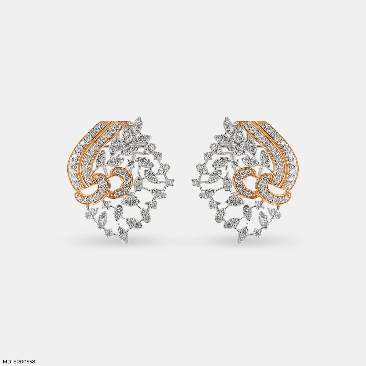 Dual-Tone Swirls Diamond Earrings