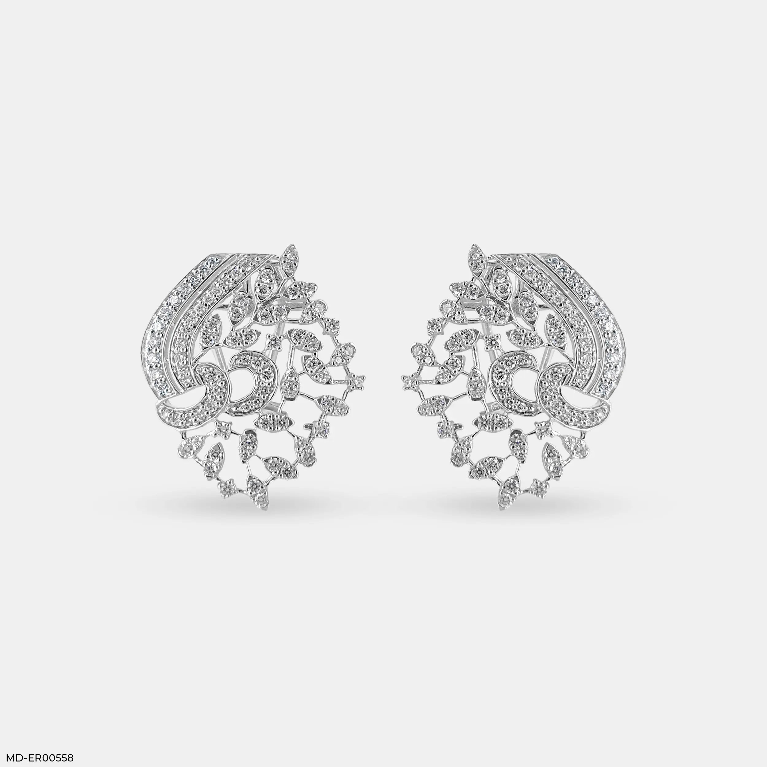 Dual-Tone Swirls Diamond Earrings 9K Yellow Gold