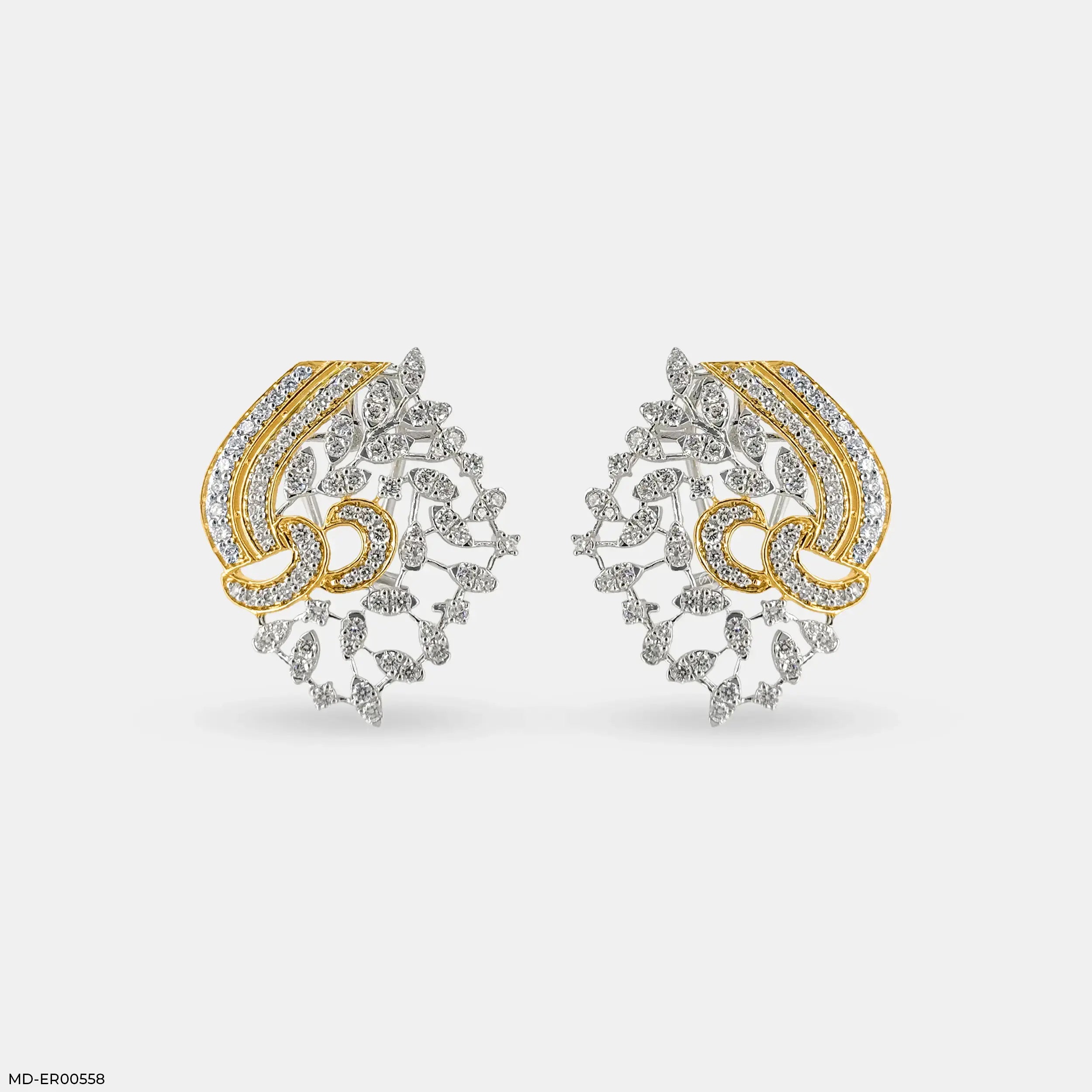 Dual-Tone Swirls Diamond Earrings 9K Yellow Gold