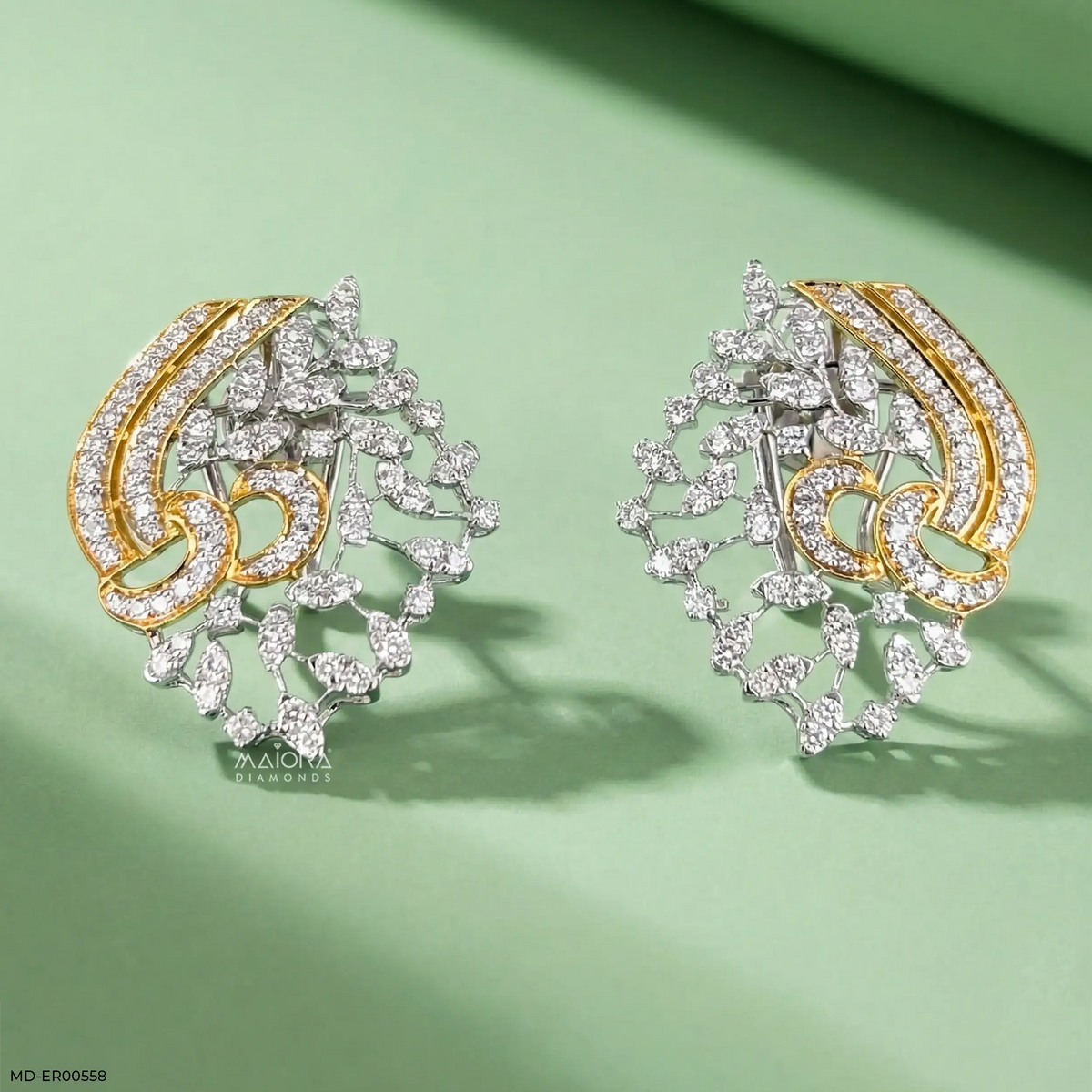 Dual-Tone Swirls Diamond Earrings