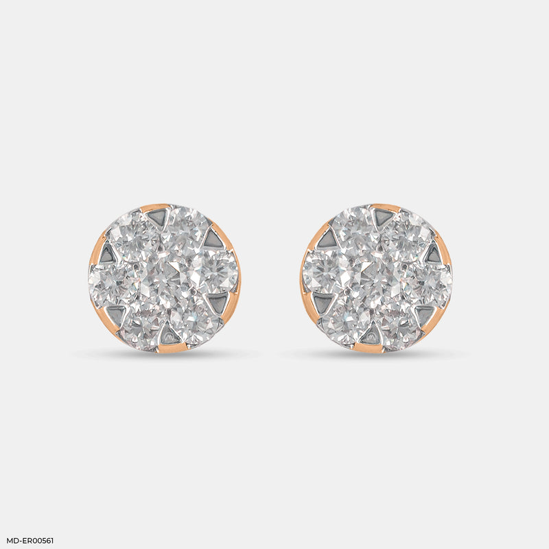 Cluster Stud Diamond Earrings 14K Rose Gold