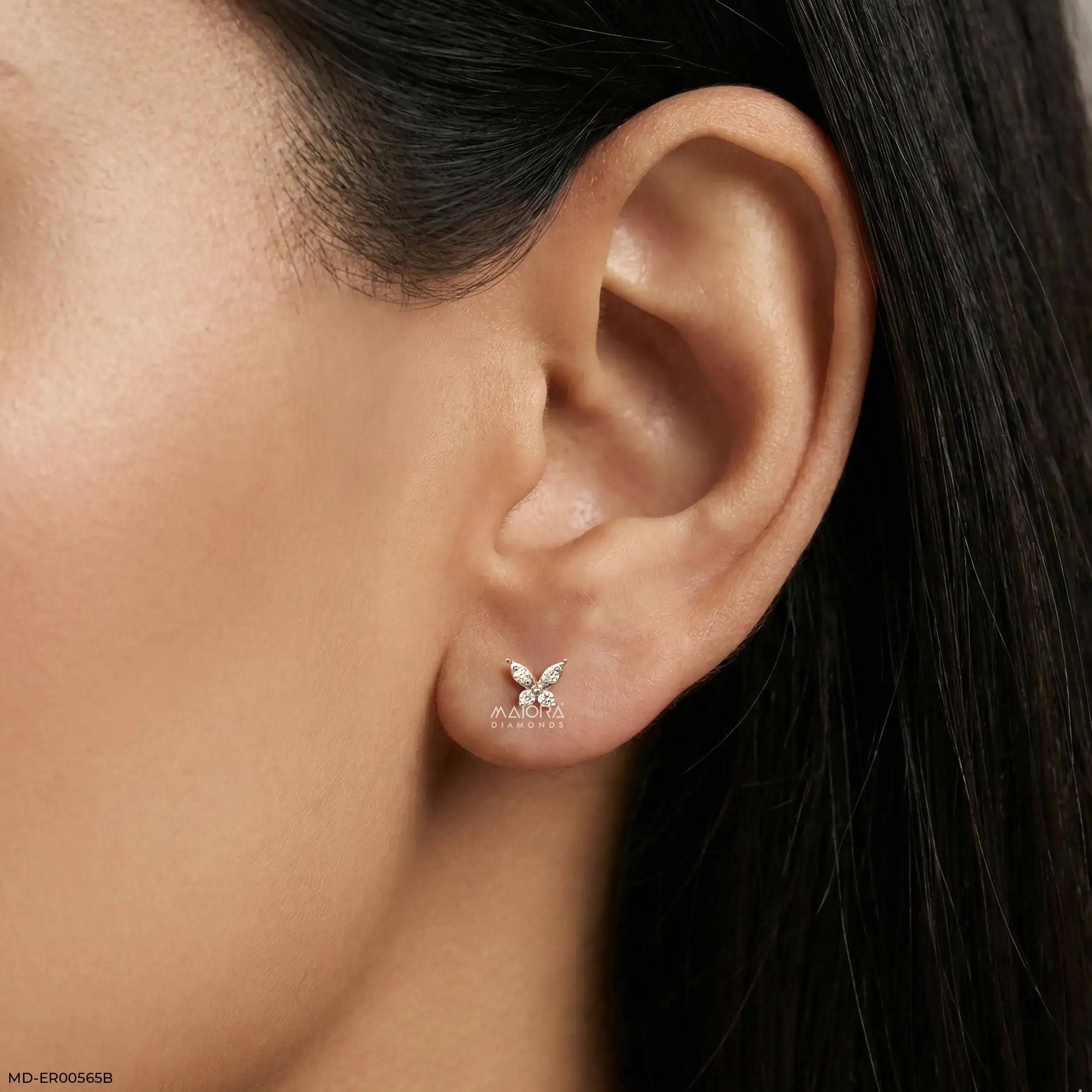 Sparkle Butterfly Stud Earrings 9K Yellow Gold