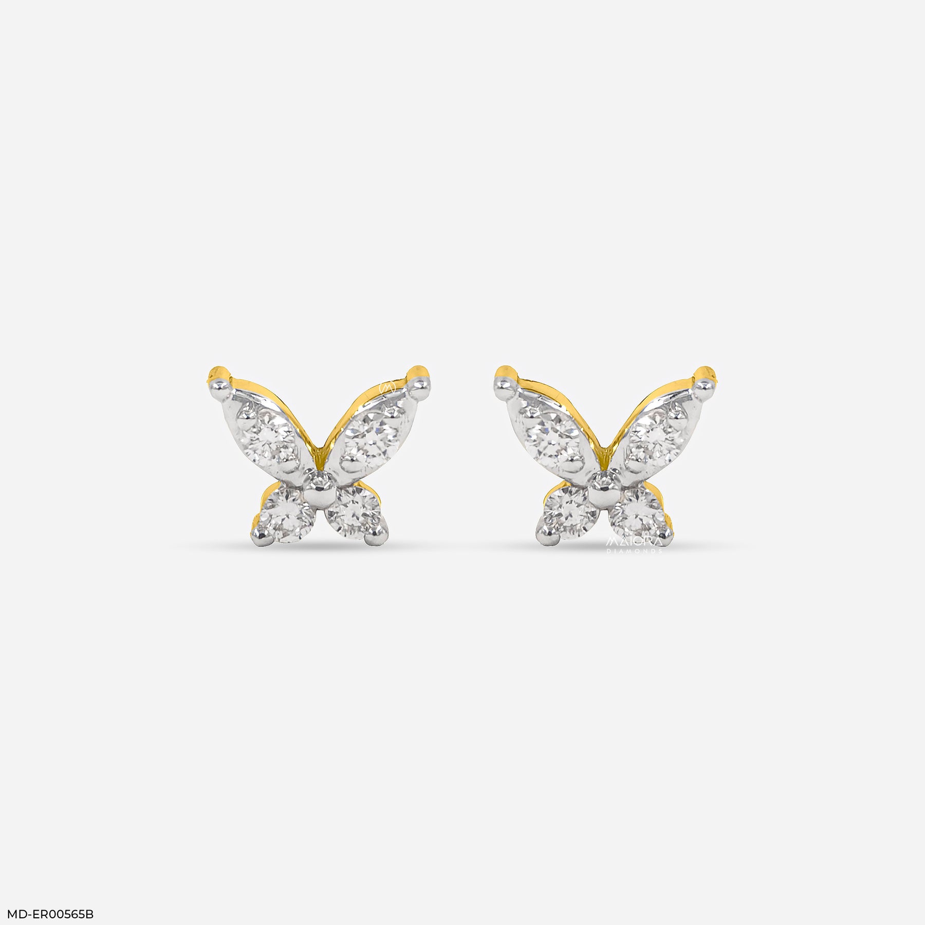 Sparkle Butterfly Stud Earrings 14K Yellow Gold