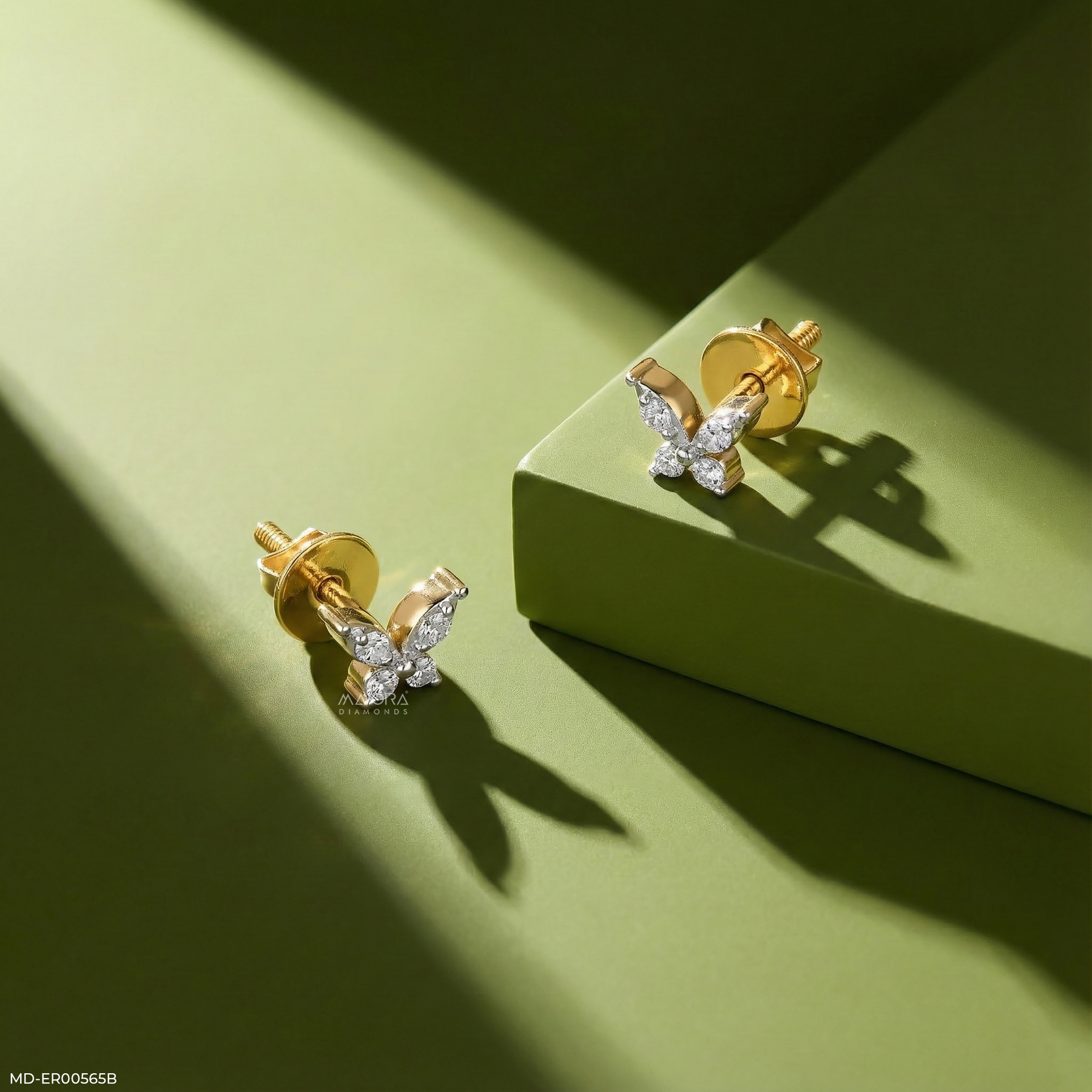 Sparkle Butterfly Stud Earrings 14K Yellow Gold