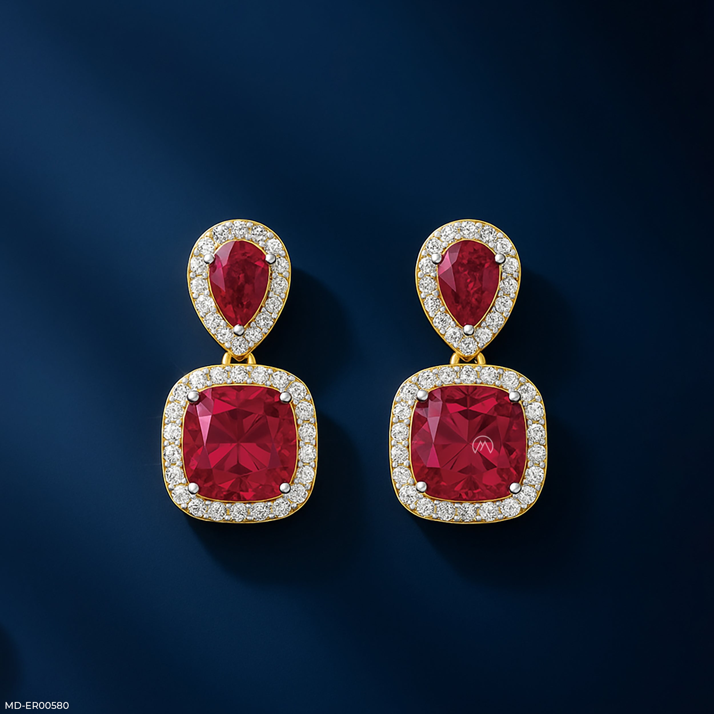 Crimson Cascade Drop Earrings 9K White Gold