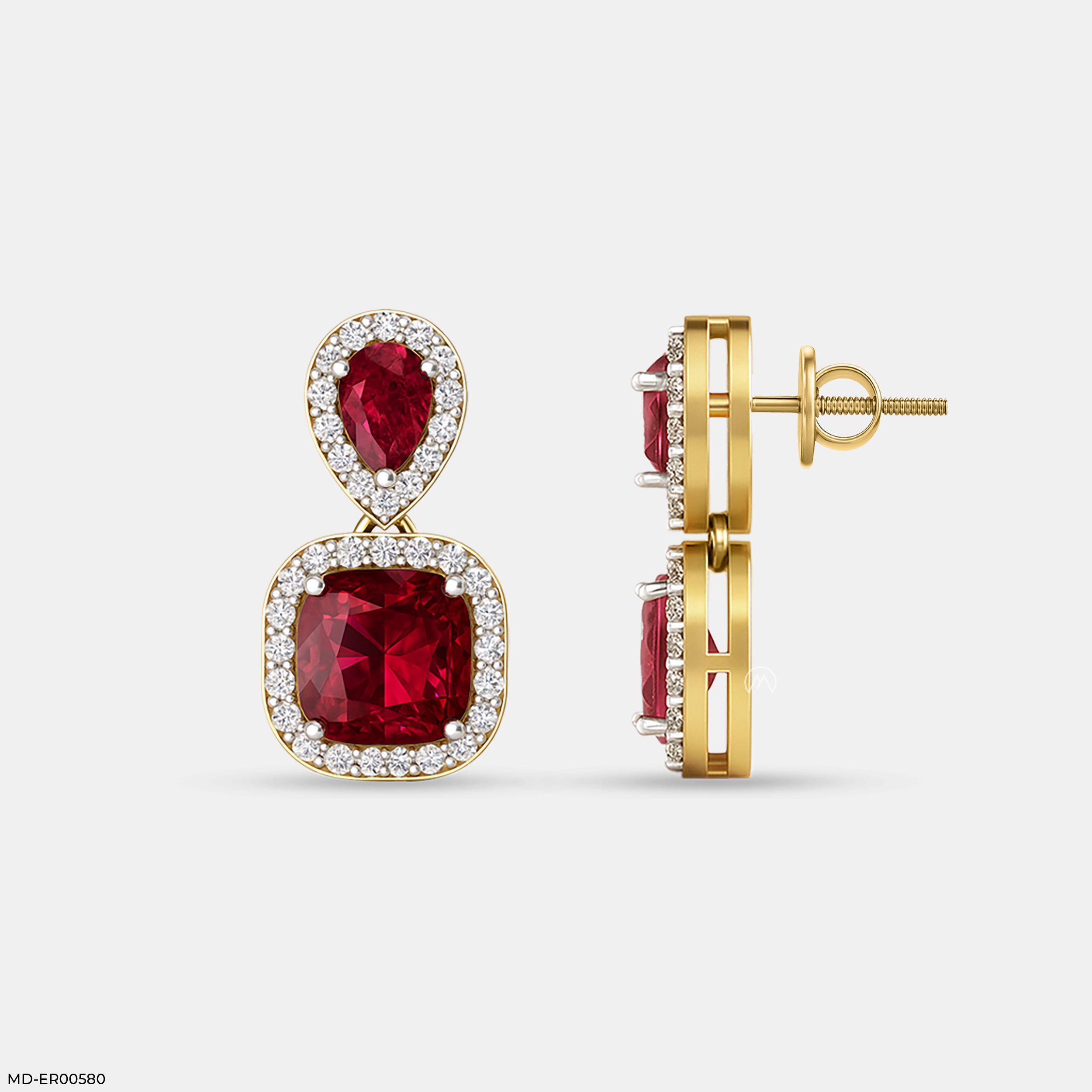 Crimson Cascade Drop Earrings 9K Yellow Gold