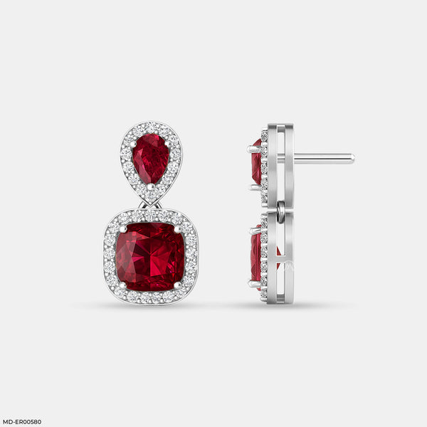 Crimson Cascade Drop Earrings 14K White Gold