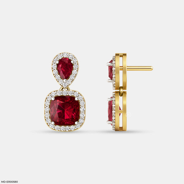 Crimson Cascade Drop Earrings 18K Yellow Gold