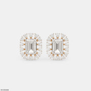 Radiant Emerald Halo Studs 14K Rose Gold