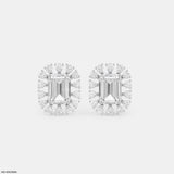 Radiant Emerald Halo Studs 14K White Gold