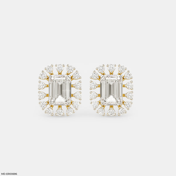 Radiant Emerald Halo Studs 14K Yellow Gold