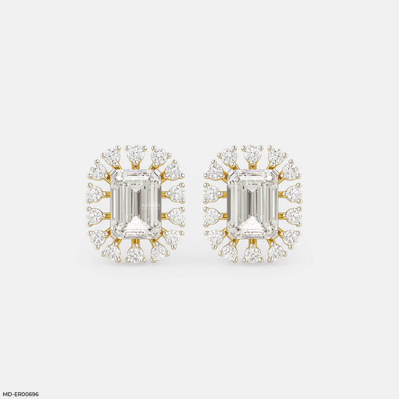 Radiant Emerald Halo Studs 14K White Gold