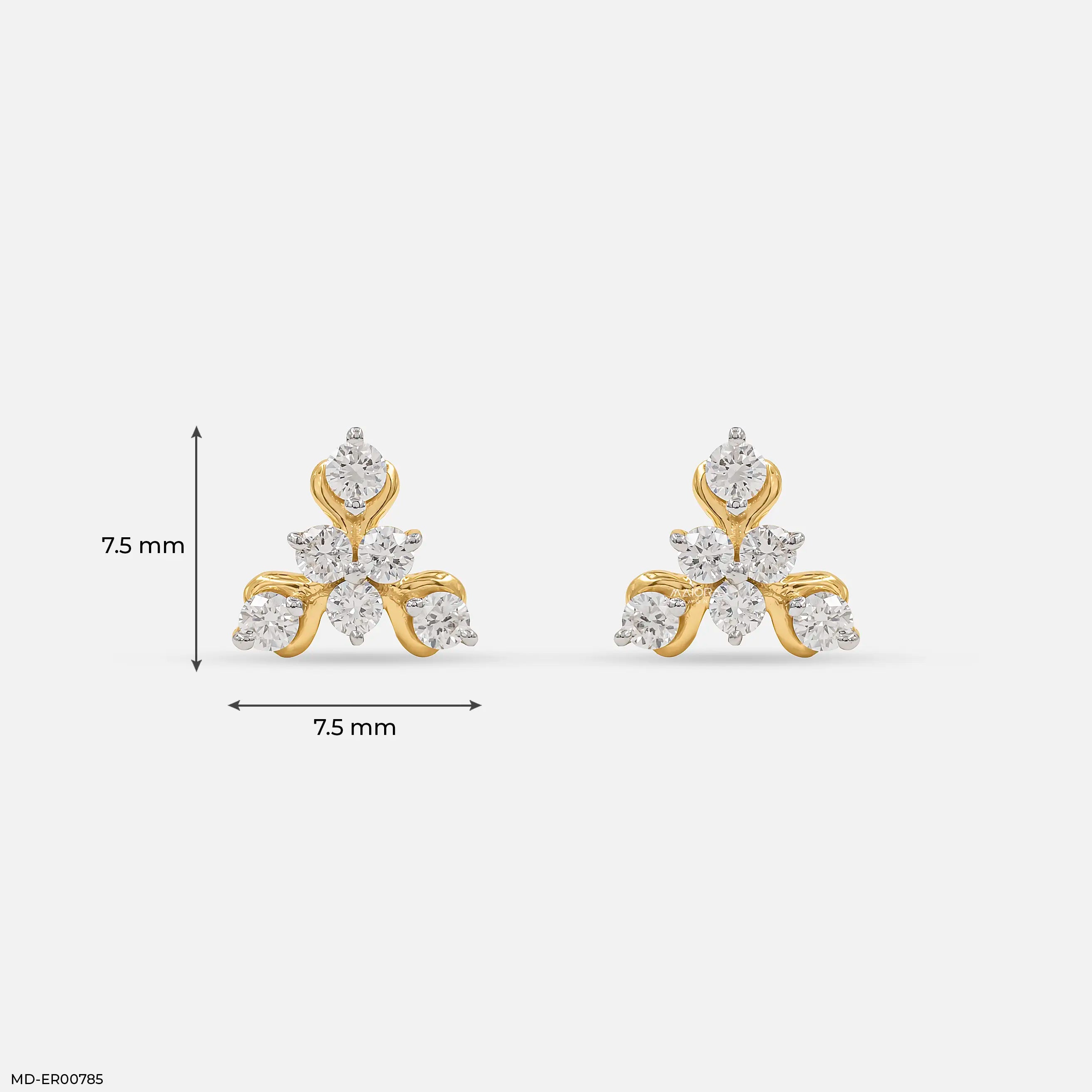 Golden Triangular Diamond Stud Earrings 18K White Gold