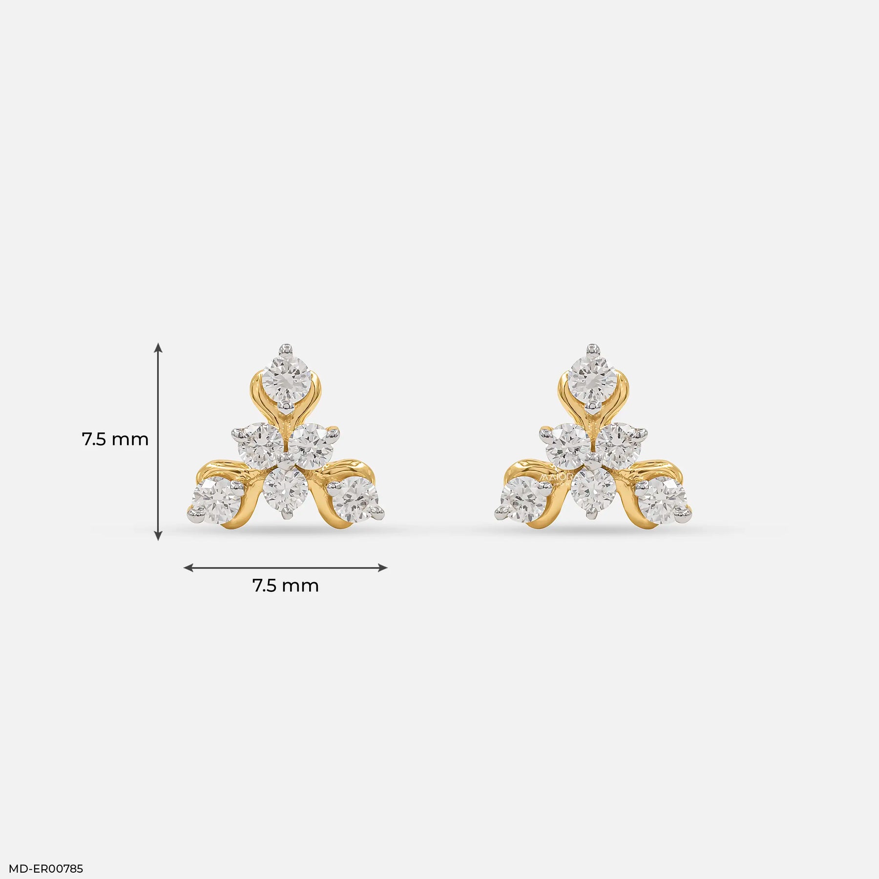 Golden Triangular Diamond Stud Earrings 9K Rose Gold