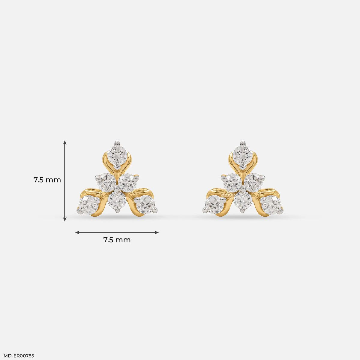 Golden Triangular Diamond Stud Earrings