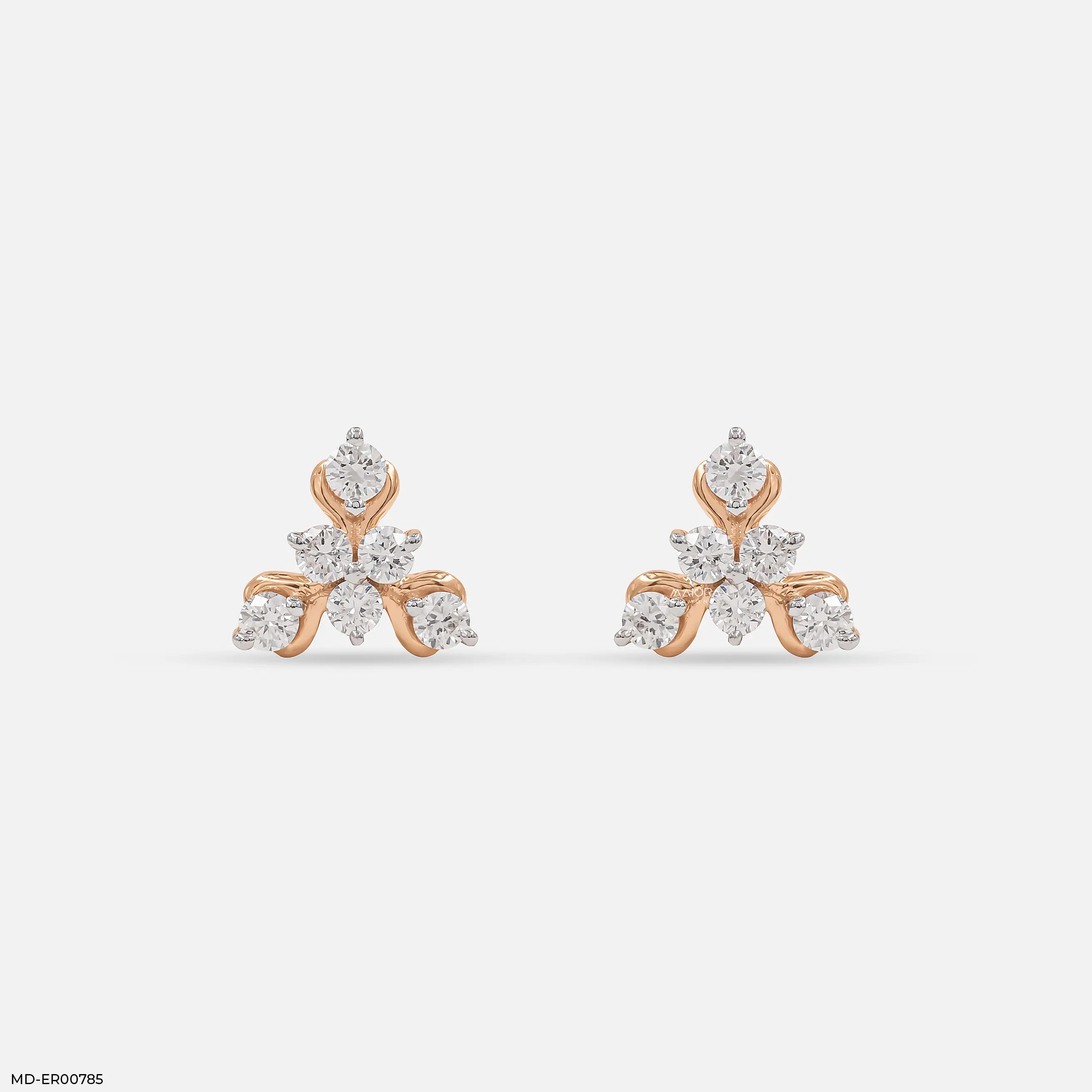 Golden Triangular Diamond Stud Earrings 18K White Gold