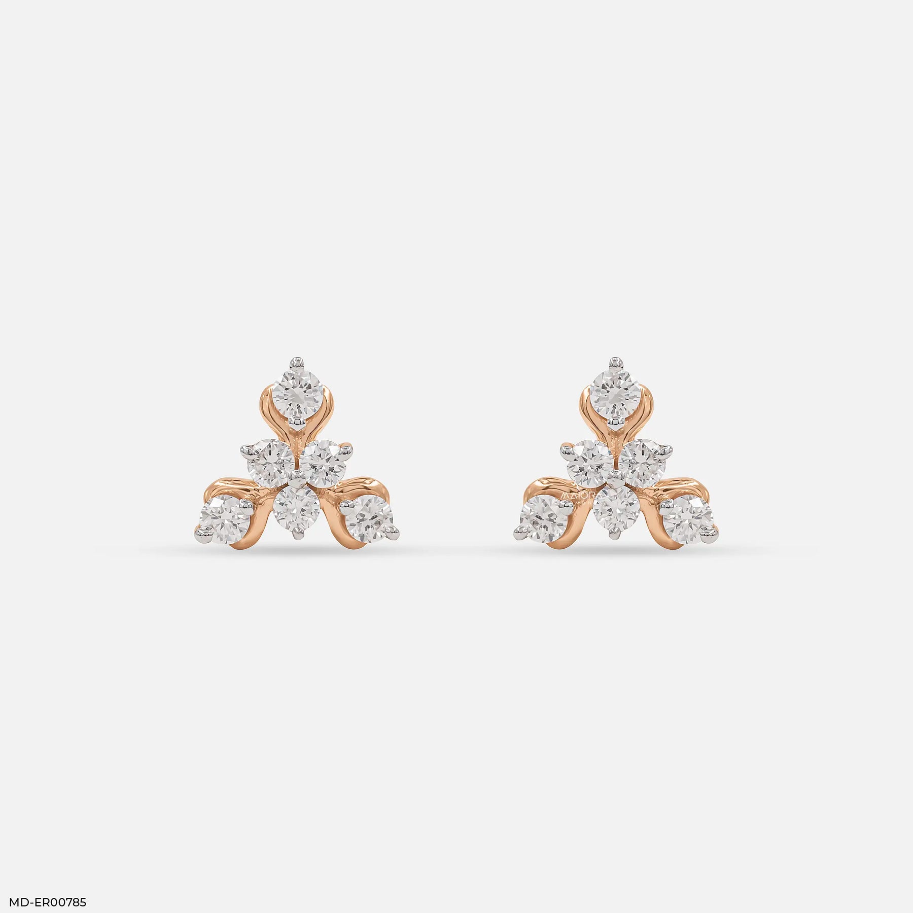 Golden Triangular Diamond Stud Earrings 9K Rose Gold