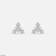 Golden Triangular Diamond Stud Earrings 18K White Gold