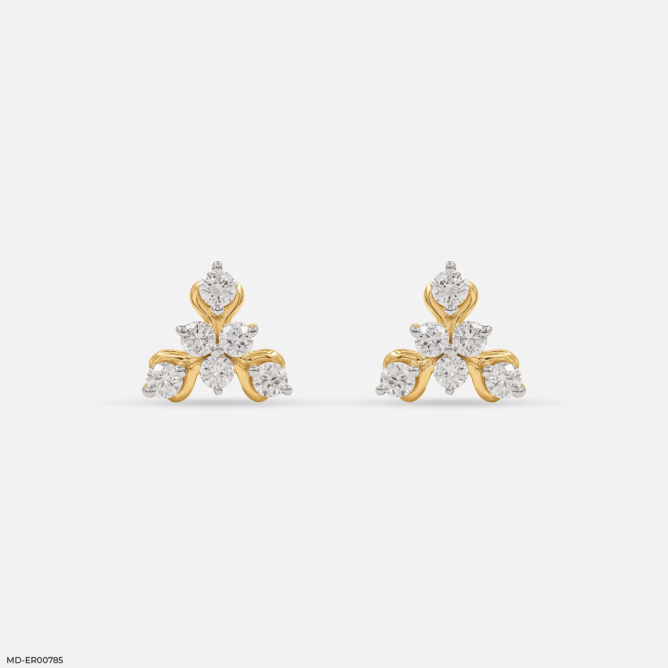 Golden Triangular Diamond Stud Earrings 9K Yellow Gold