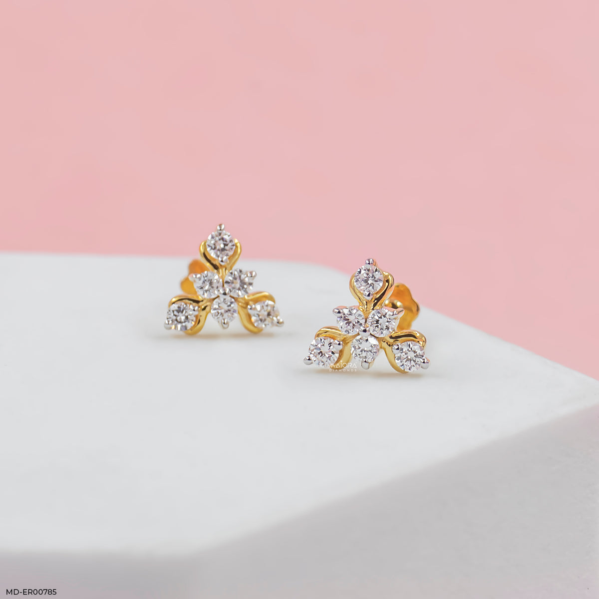 Golden Triangular Diamond Stud Earrings